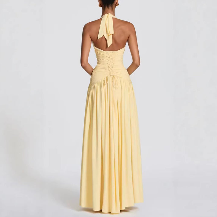 Dame Elegant Maxi Kjole med Innvikningsdesign og V-hals