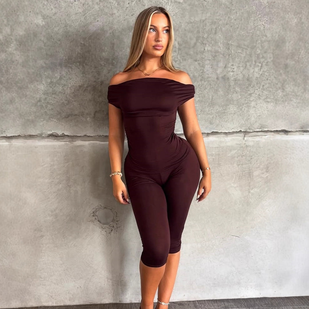 Damer Elegant Jumpsuit med Off-Shoulder Design og Rynker Skjora