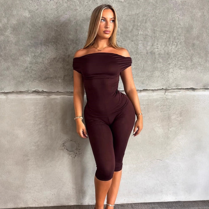 Damer Elegant Jumpsuit med Off-Shoulder Design og Rynker Skjora