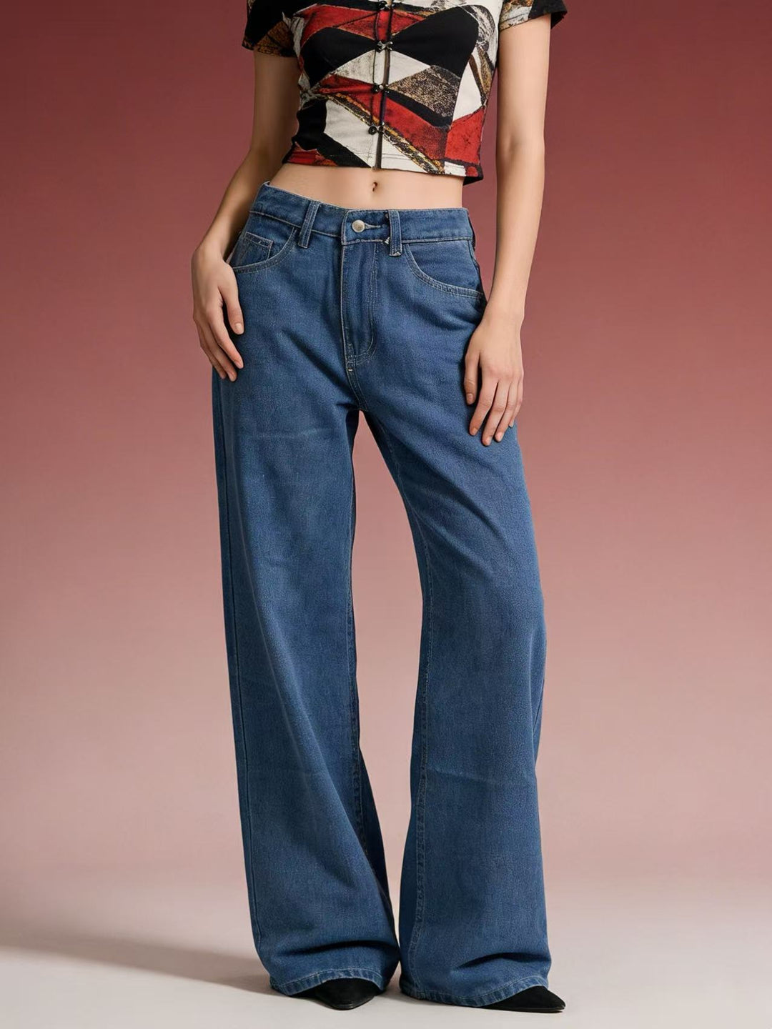 Women's baggy denim jeans with vintage wash and high waist Skjora