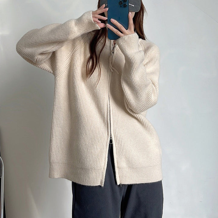 Dame cardigan med stående krage og glidelås Skjora