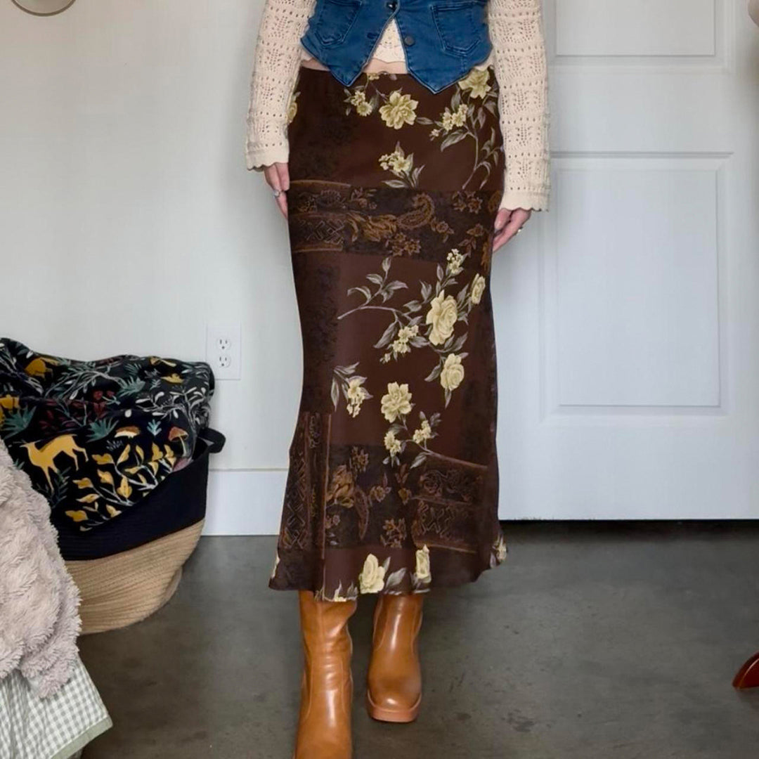Damed Maxi-nederdel med blomsterdesign og gennemsigtig chiffon-overlejring Skjora