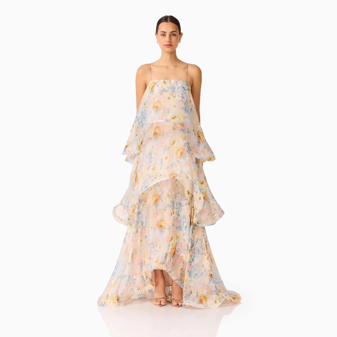 Kvinne maxi dress med volanger detaljer Skjora