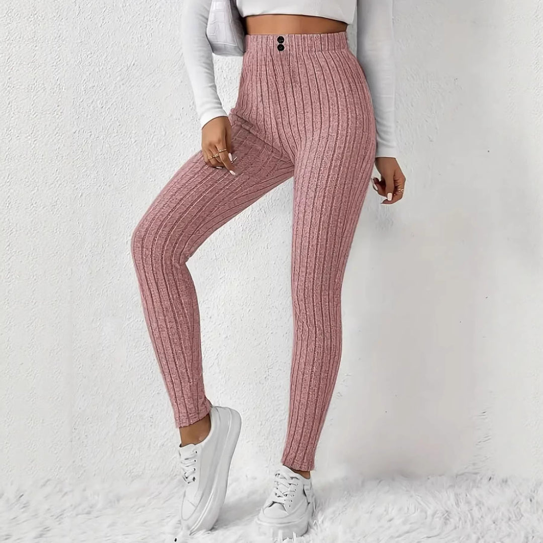 Kvinnenes høy midje ribbestrikkede leggings Skjora