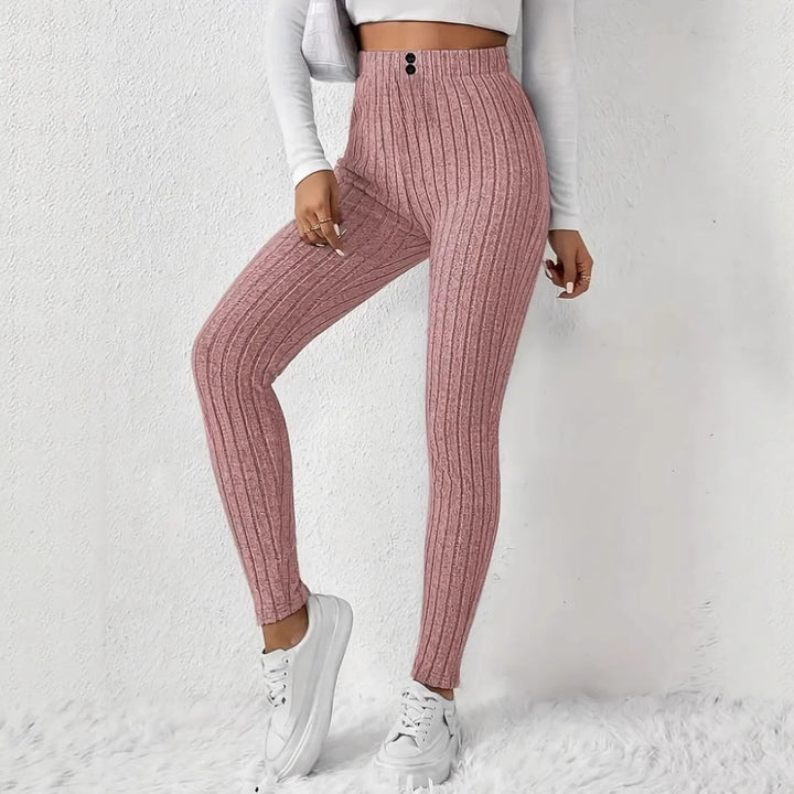 Kvinnenes høy midje ribbestrikkede leggings Skjora