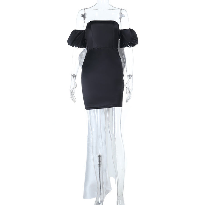 Dame off-shoulder cocktailkjole med elegant volangdesign og stilfull splitt Skjora