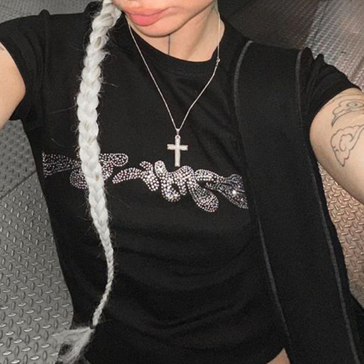 Women's trendy T-shirt with glitter motif Skjora