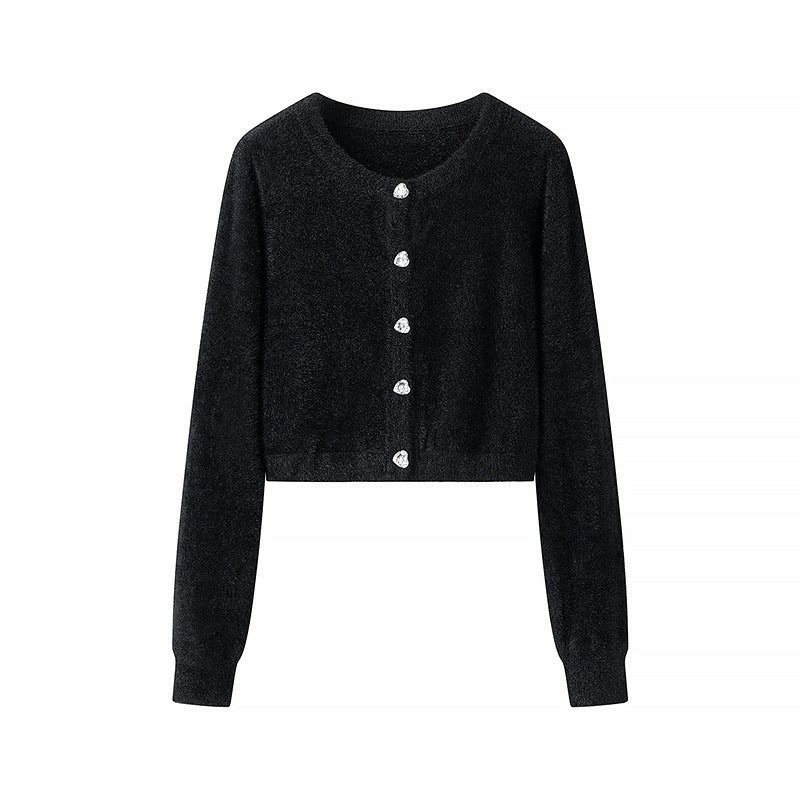 Kvinne kort cardigan med glitrende knapper Skjora