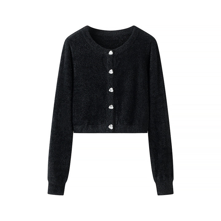 Kvinne kort cardigan med glitrende knapper Skjora