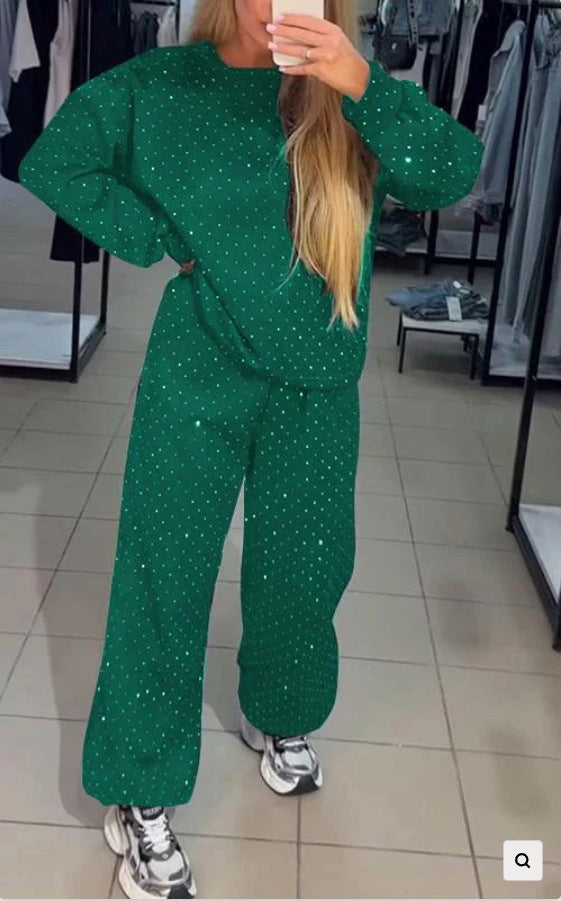 Kvinnelig sporty loungedress med glitrende detaljer og løs passform Skjora