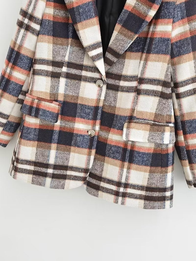 Dame rutete blazerdress med elegante lommer Skjora