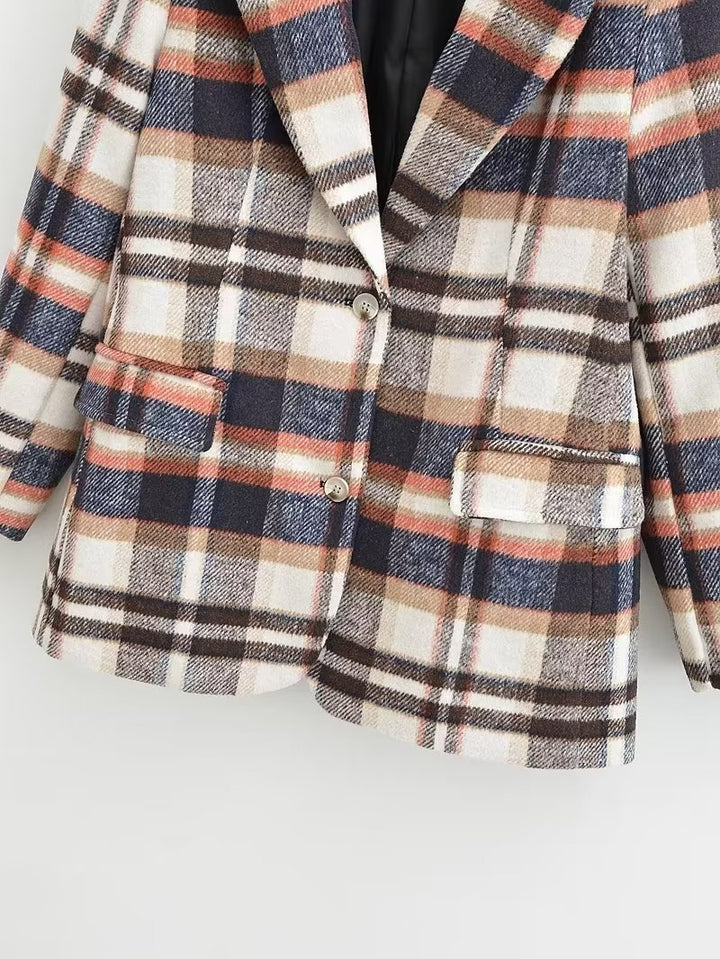 Dame rutete blazerdress med elegante lommer Skjora