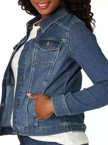Kvinnenes klassiske denimjakke med dekorative sømmer Skjora