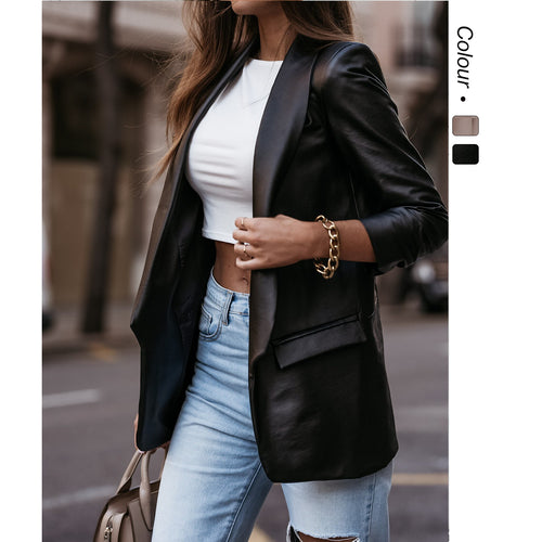 Damer Elegant Skinn Blazer med Moderne Snitt og Funksjonelt Design Skjora