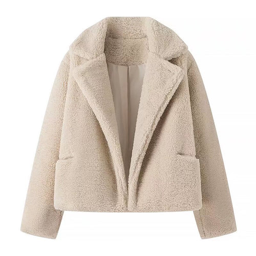 Kvinne Cozy Plush Jakke i Elegant Oversized Stil Skjora