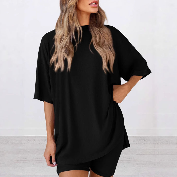 Damer Løst Lounge-set med oversized topp og korte bukser Skjora