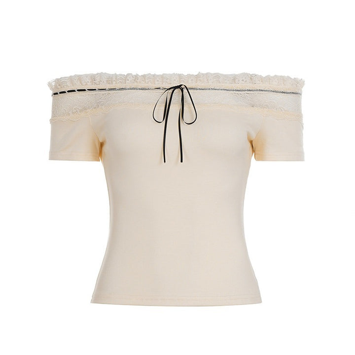 Dame Off-Shoulder Topp med blonde-forsterkninger og formsydd passform Skjora