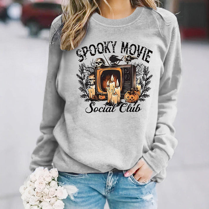 Dame sweatshirt med skummelt filmmotiv og avslappet snitt Skjora