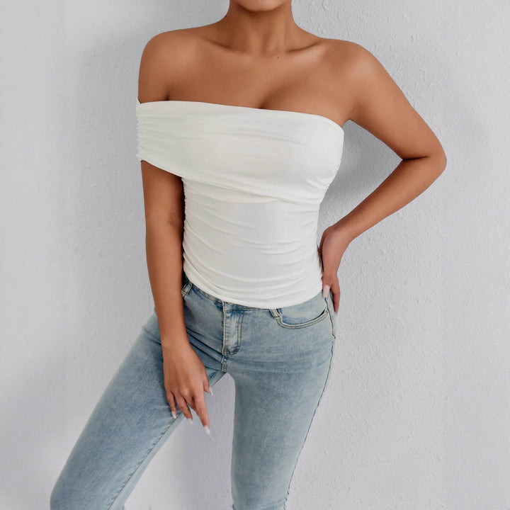 Dame Off-Shoulder topp med raffinerte volangdetaljer Skjora