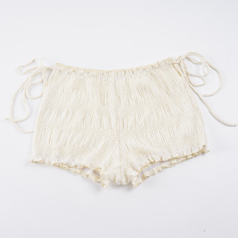 Dame luftig shorts med elastisk belte og knytteaksenter Skjora