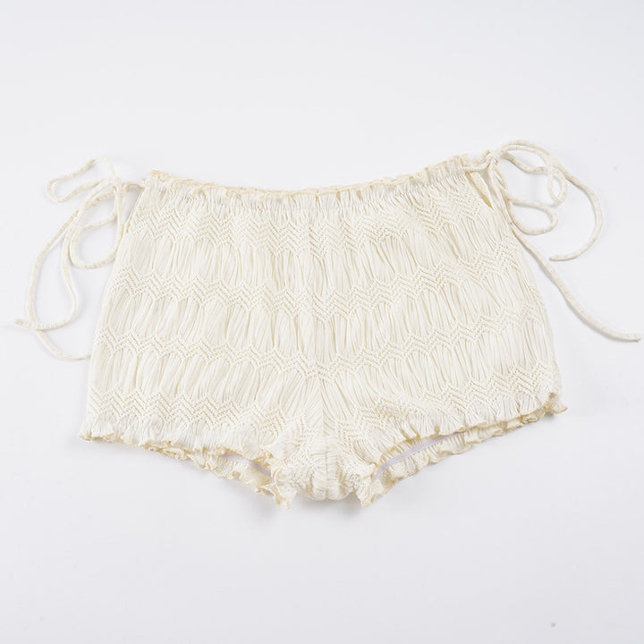 Dame luftig shorts med elastisk belte og knytteaksenter Skjora