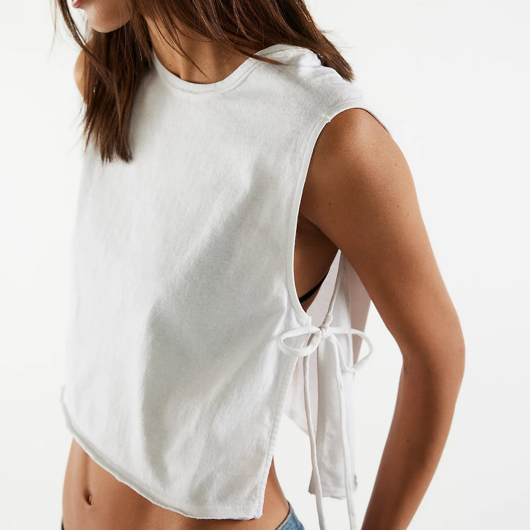 Dame casual cropped topp med sidet bånd Skjora