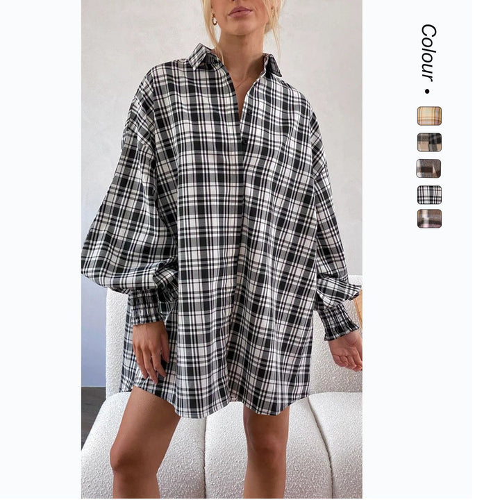 Kvinne Rutet Oversized Skjorte med Casual Snitt Skjora