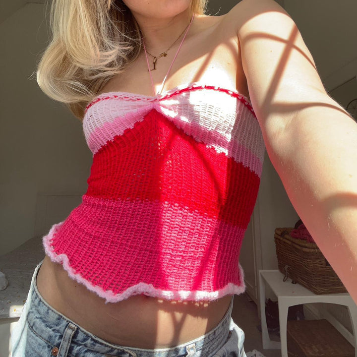 Dame Cropped Top i trendy heklemønster Skjora