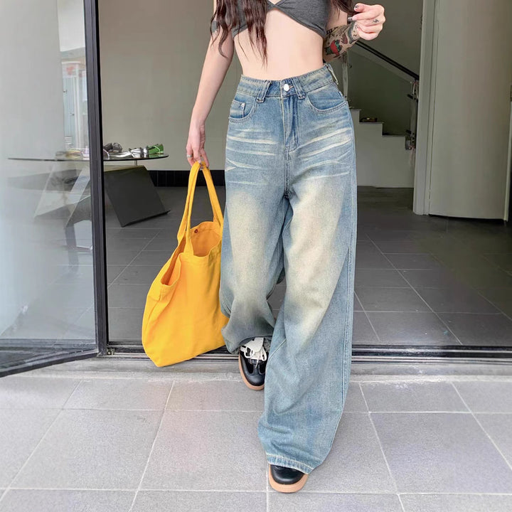 Kvinners løs passform jeans med vintageeffekter Skjora