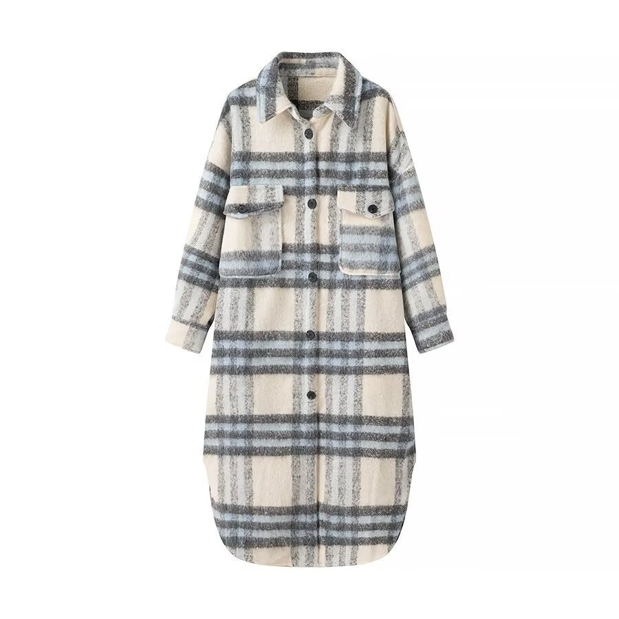 Women's fashionable oversized checkered wool coat Skjora