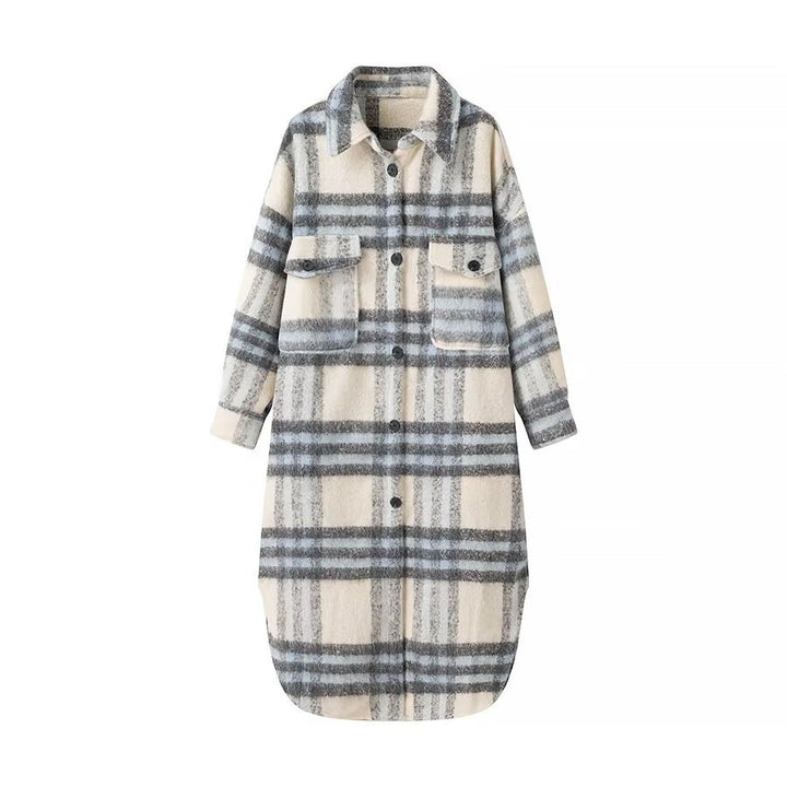 Women's fashionable oversized checkered wool coat Skjora