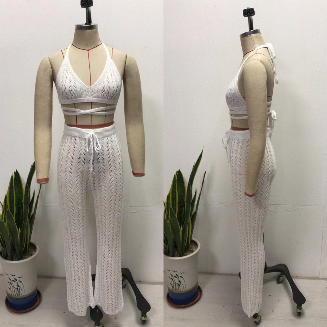 Dame heklet bikini-set med gjennomsiktig maxiskjørt og elegant snitt Skjora