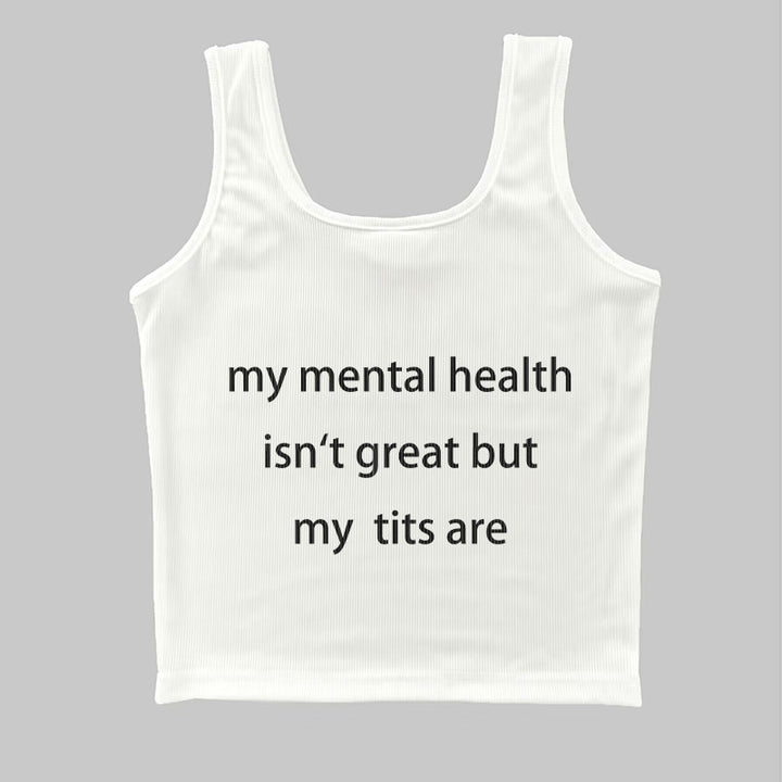 Dame ermeløs tanktop med kreativt statement-design Skjora
