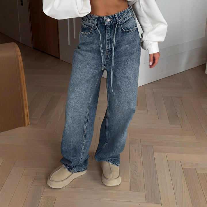 Damer brede jeans i vintage stil med høyt liv og avslappet passform Skjora