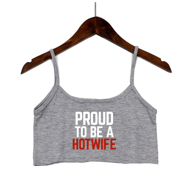 Dame Crop-Top med moderne skrifter og justerbare stropper Skjora