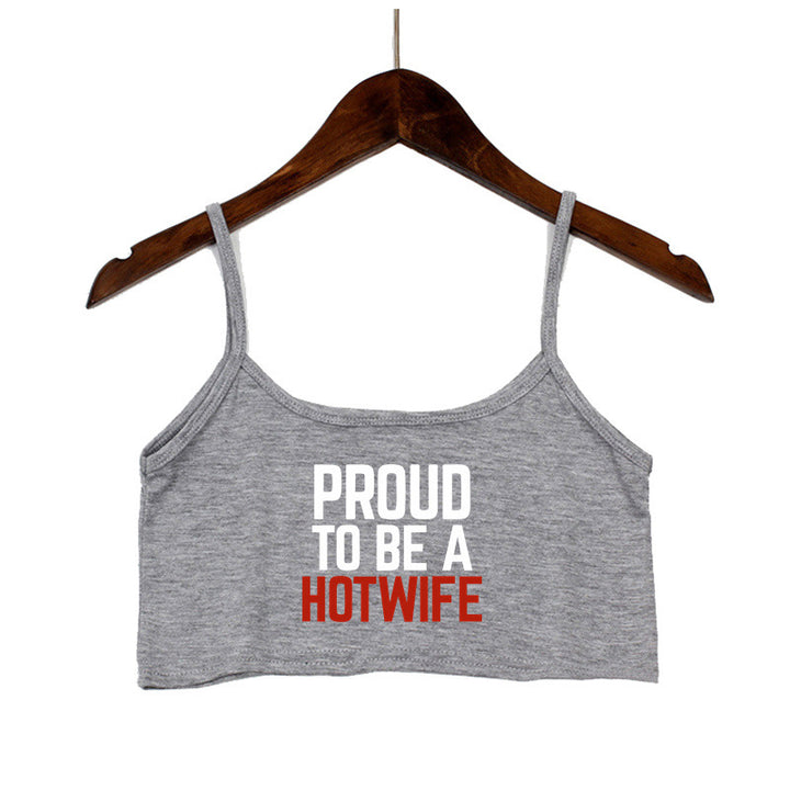 Dame Crop-Top med moderne skrifter og justerbare stropper Skjora