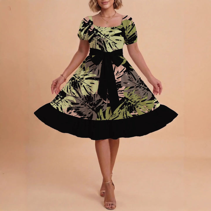 Damen Midikleid mit verspieltem Druck und tailliertem Schnitt Skjora
