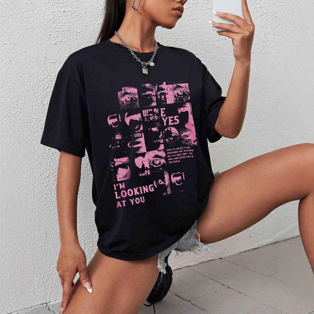 Dame Oversized T-skjorte med kreativt trykk og avslappet snitt Skjora