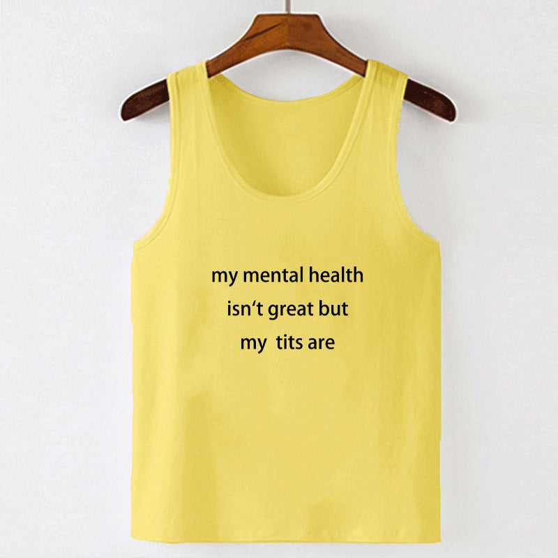 Dame ermeløs tanktop med kreativt statement-design Skjora