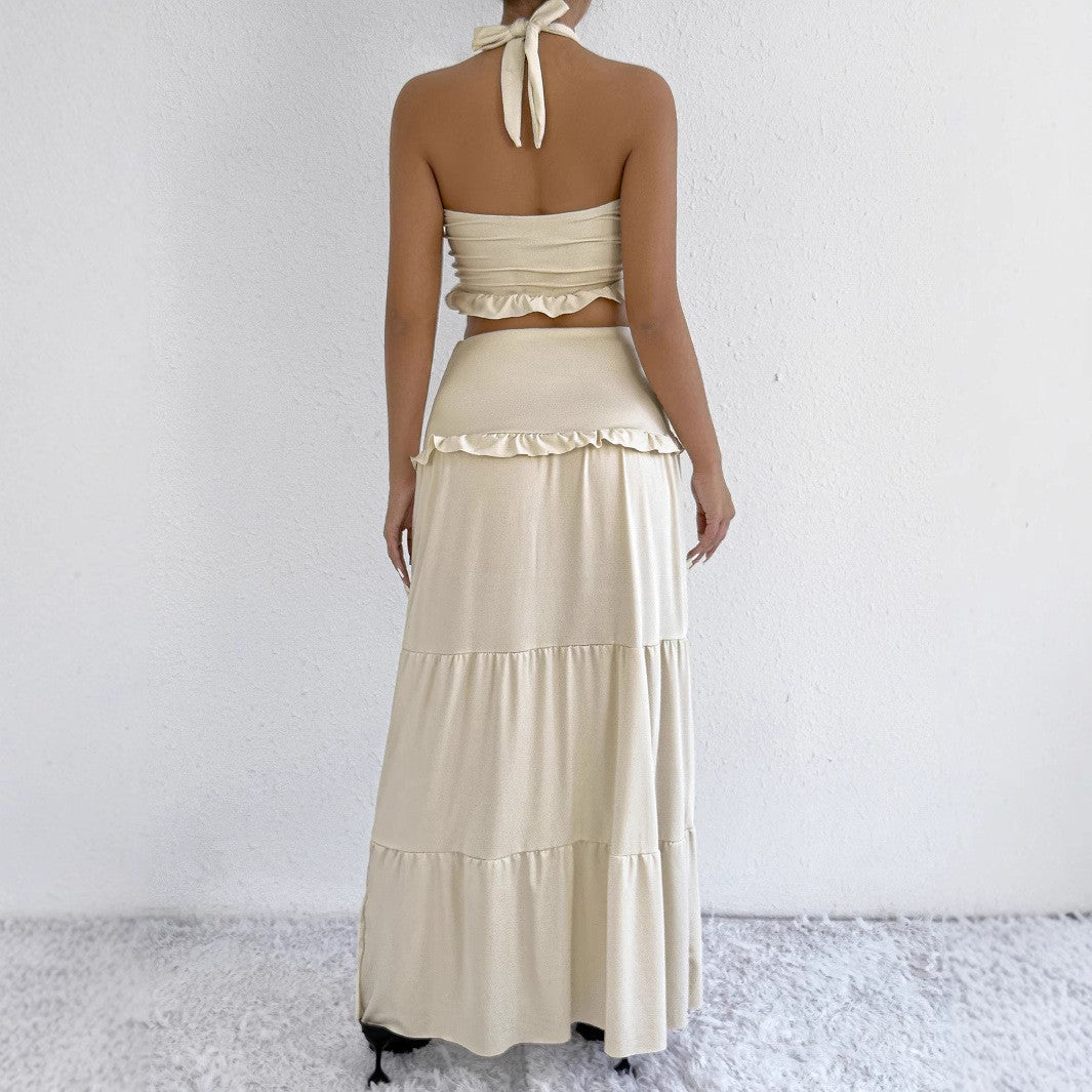 Dame Maxi-skjørt med croptop design og volangdetaljer Skjora