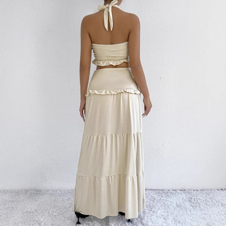 Dame Maxi-skjørt med croptop design og volangdetaljer Skjora