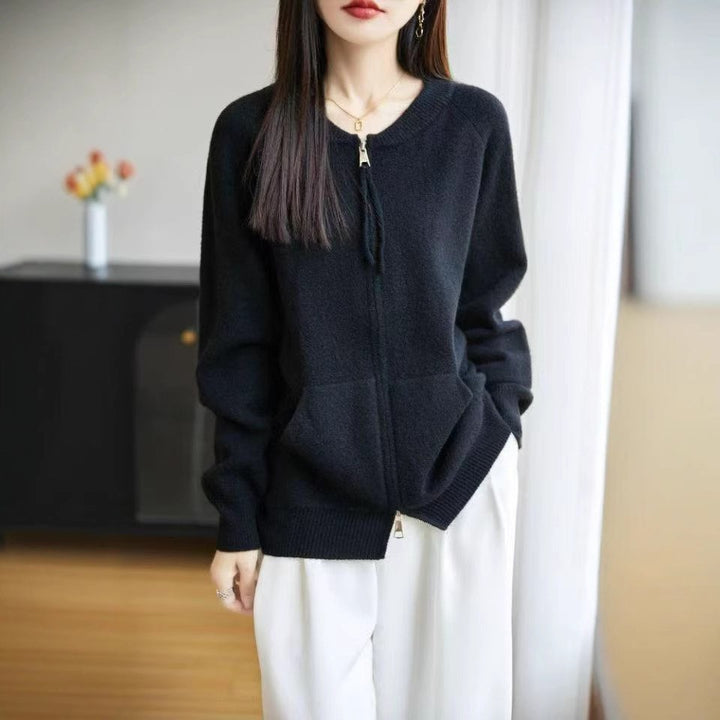 Dame cardigan med glidelås og praktiske lommer Skjora
