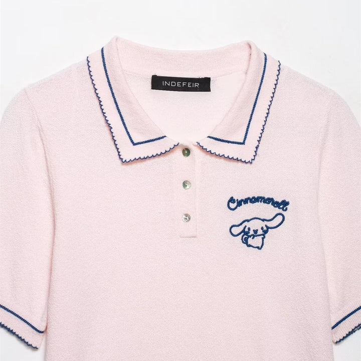 Dame Polo-Skjorte med fin struktur og brodert motiv Skjora