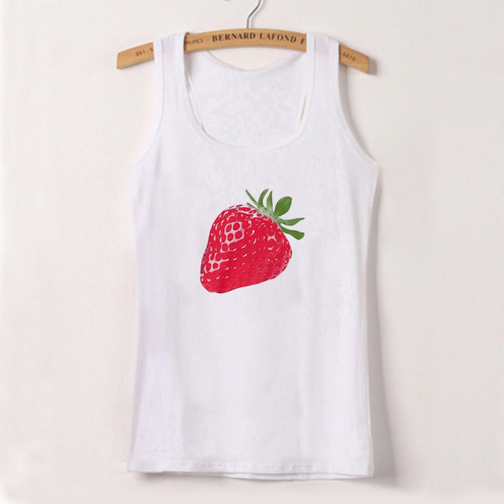 Dame cropped T-skjorte med fruktig jordbærdesign Skjora