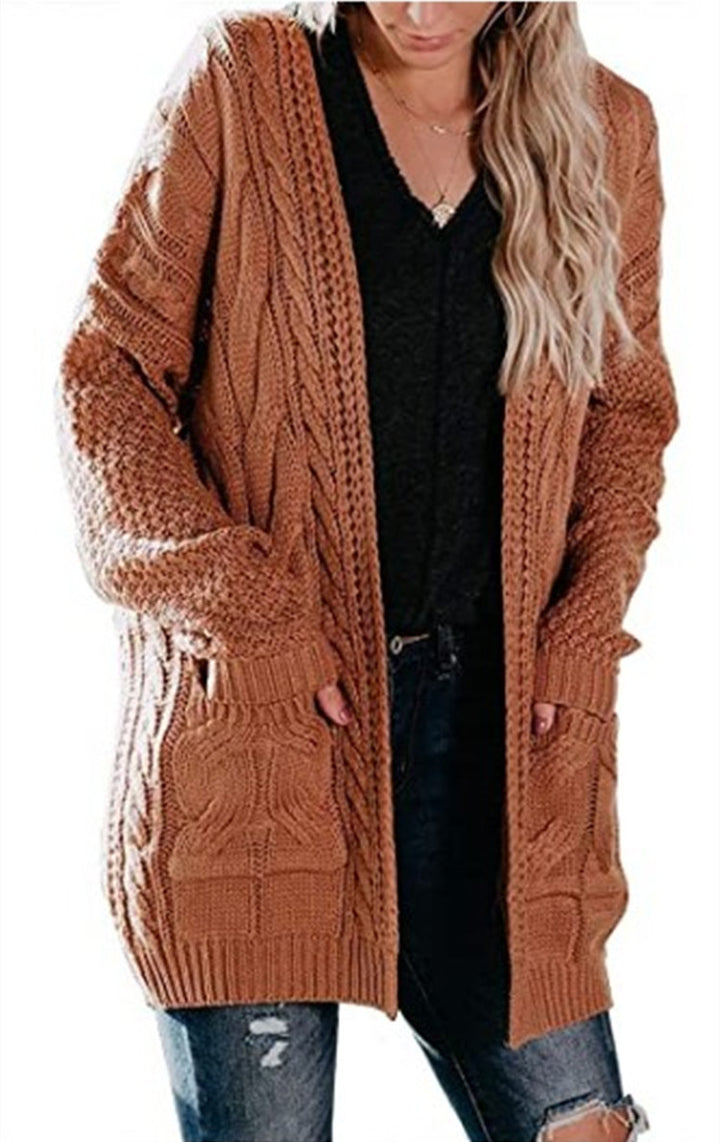 Kvinners Chunky Strikket Cardigan med Dype Lommer og Strukturert Design Skjora