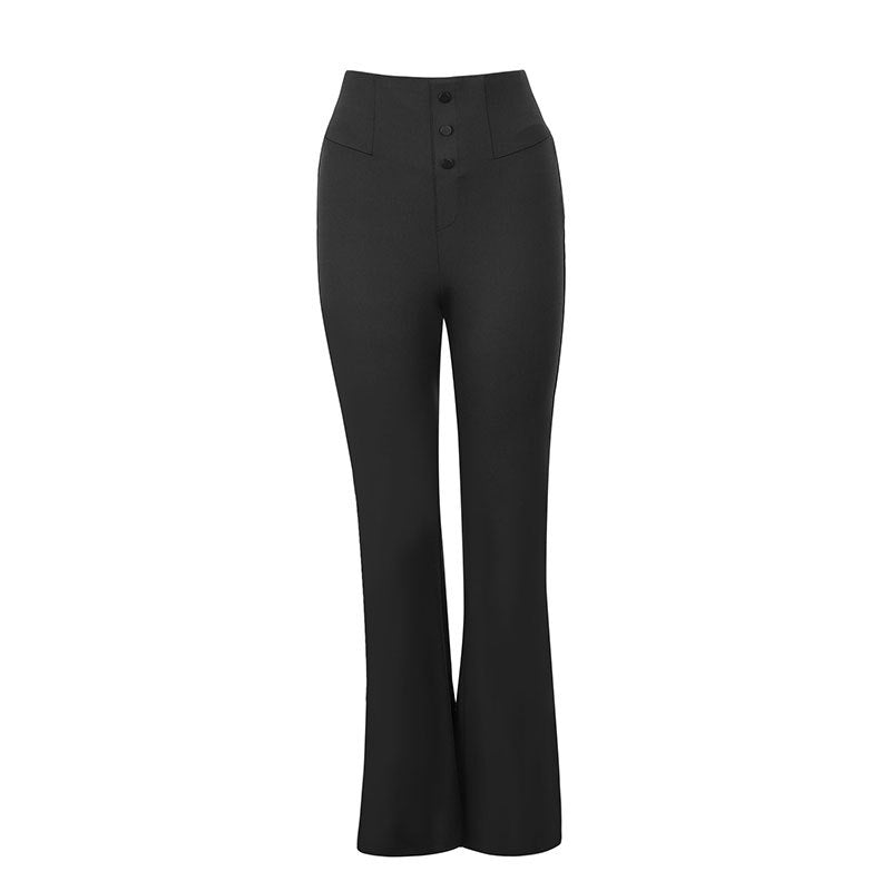 Damer Elegant Flared Bukse med høy midje og klassiske knappdetaljer Skjora
