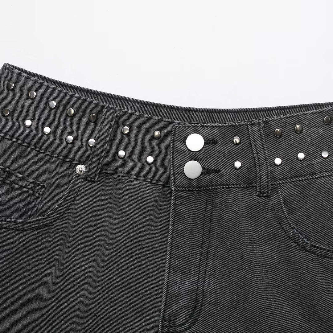Dame Jeans-Shorts med dekorative nagler Skjora