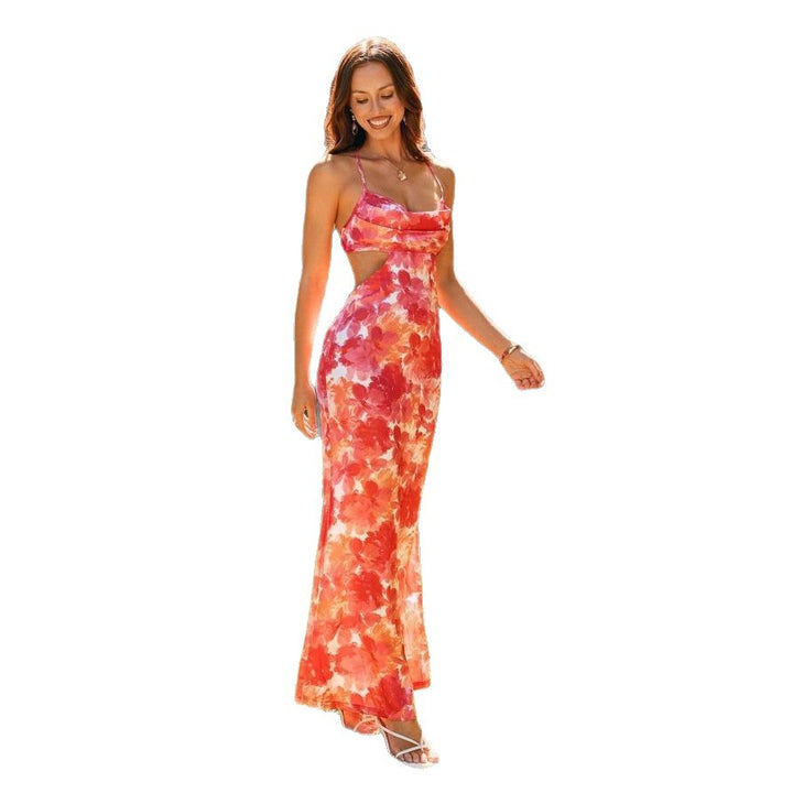 Dame Maxikjole med cut-out og blomstret design Skjora