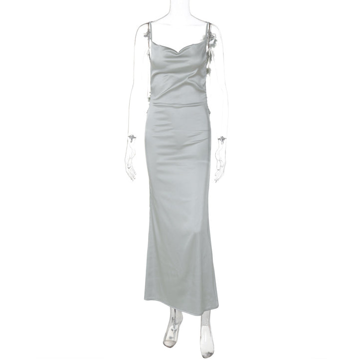 Dame Satin Maxikjole med delikate stropper og elegant drapering Skjora