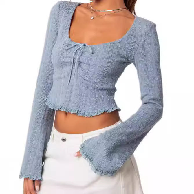 Dame Cropped Top med snøring og spissdekorasjoner Skjora
